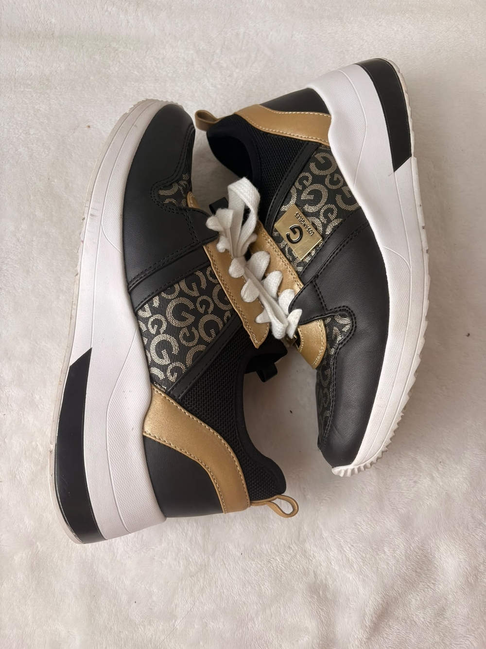 G by Guess Black and Gold Platform Lace-Up Sneakers